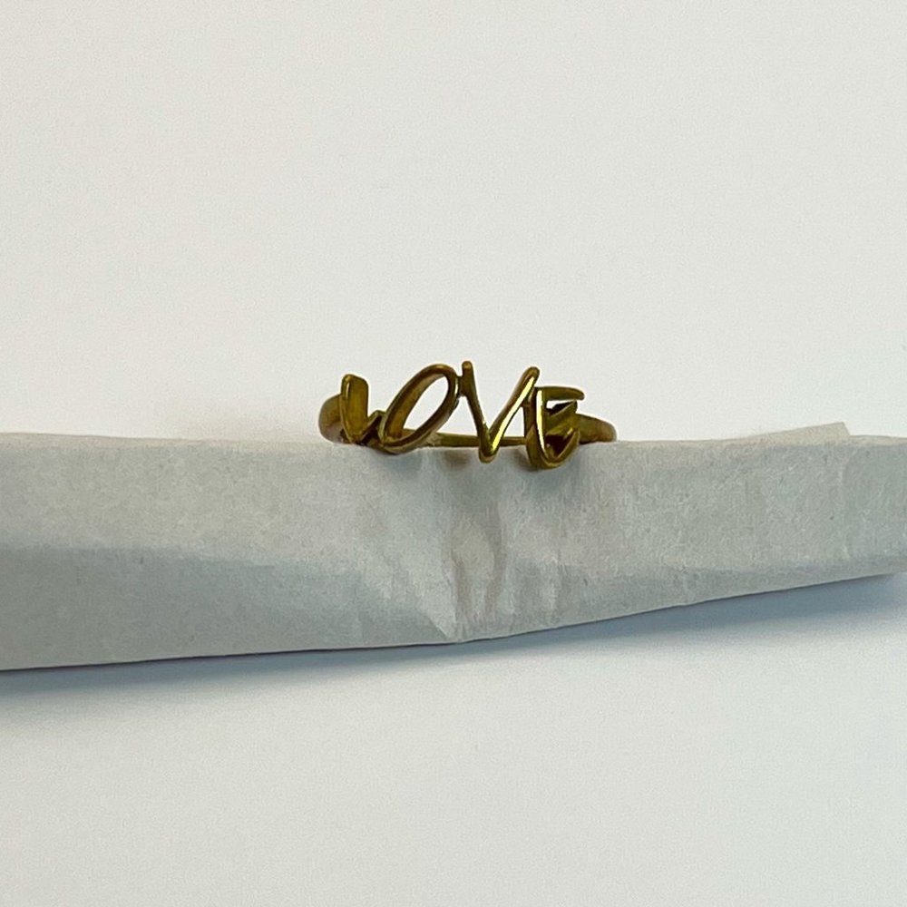 VERAMEAT Graffiti Text LOVE Ring- gold brass- size 5